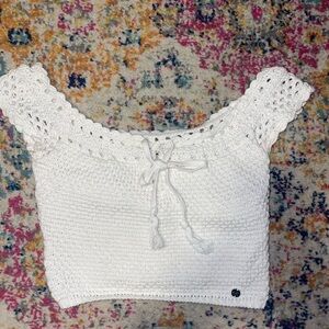 Hollister White Cropped Tie Front Tank Top